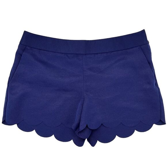 Express Scalloped Hem Shorts Navy Blue Flat Front w/ Pockets 3” Inseam Preppy 2 - Picture 6 of 6
